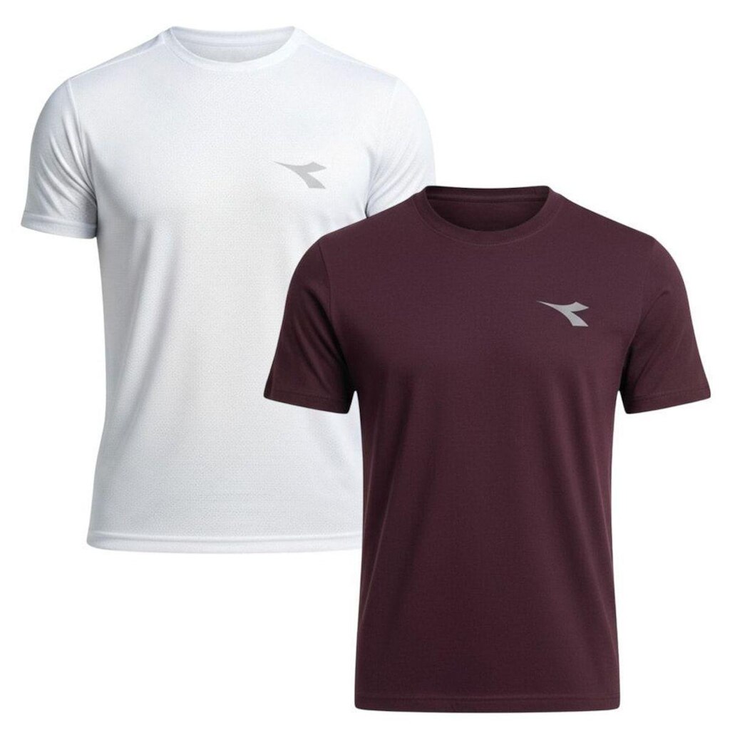 Kit 2 Camisetas Diadora Small Logo Masculina - Branco e Vermelho XGG
