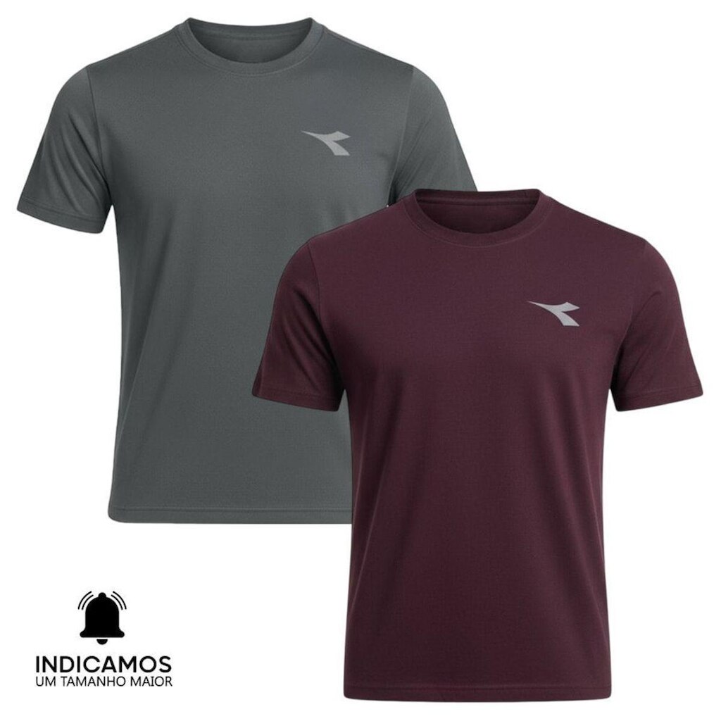 Kit 2 Camisetas Diadora Small Logo Masculina - Chumbo e Bordô XGG