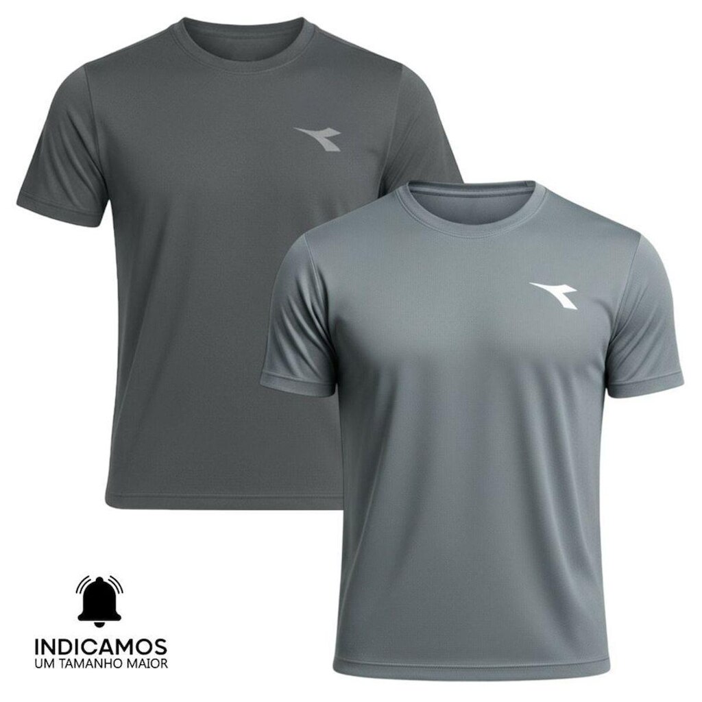 Kit 2 Camisetas Diadora Small Logo Masculina - Chumbo e Grafite GG