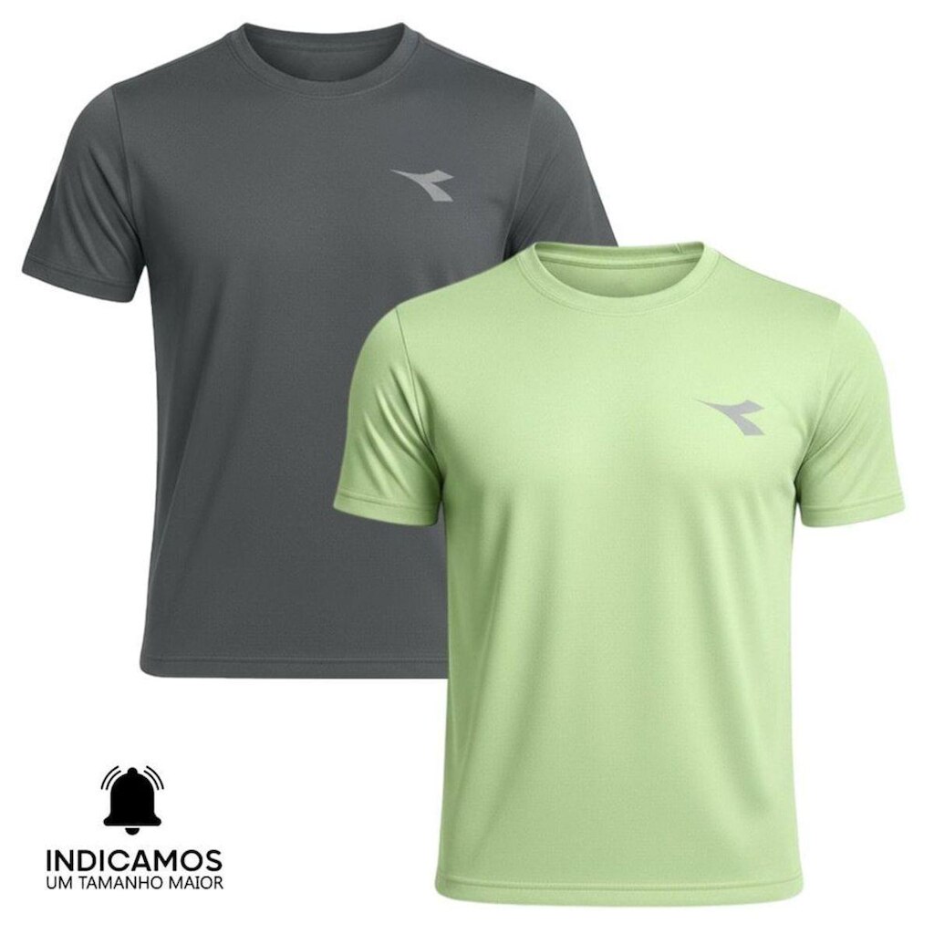 Kit 2 Camisetas Diadora Small Logo Masculina - Chumbo e Verde Claro P