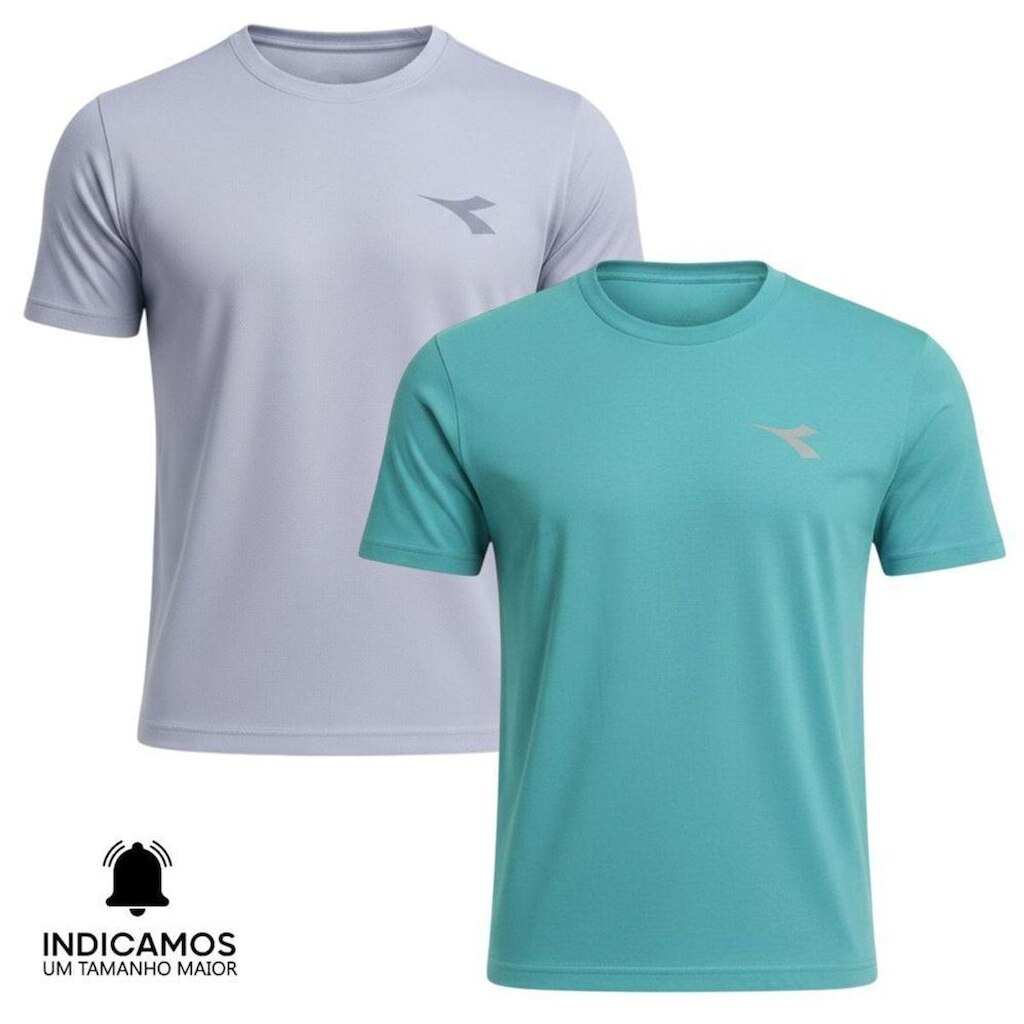 Kit 2 Camisetas Diadora Small Logo Masculina - Cinza Claro e Azul Turquesa GG
