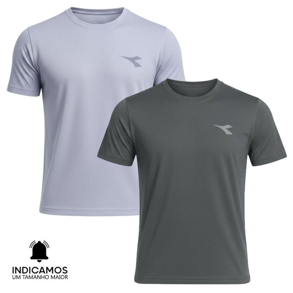 Kit 2 Camisetas Diadora Small Logo Masculina - Cinza Claro e Chumbo M