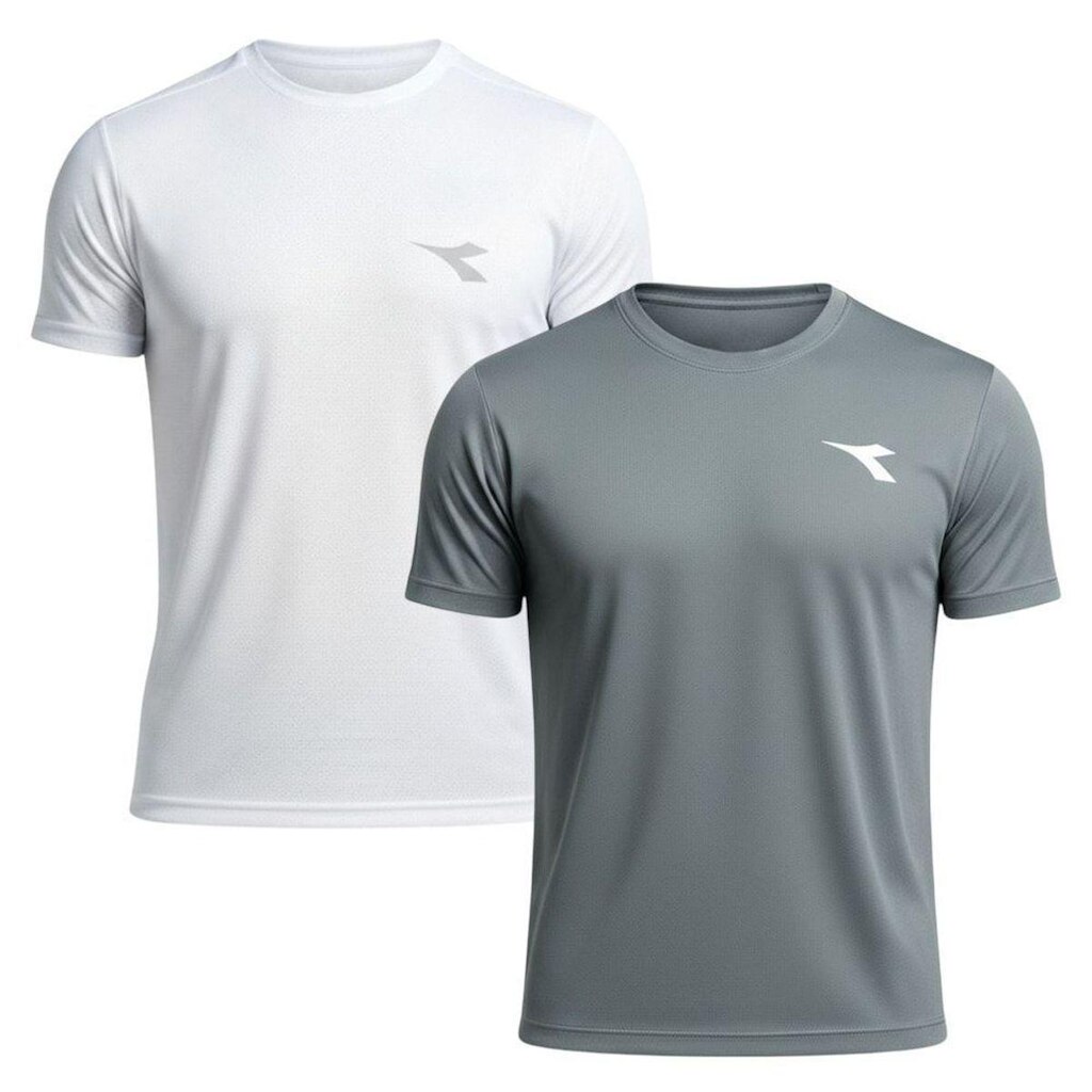 Kit 2 Camisetas Diadora Small Logo Masculina - Grafite e Branco M