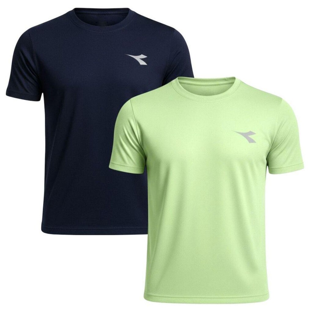 Kit 2 Camisetas Diadora Small Logo Masculina - Marinho e Verde P