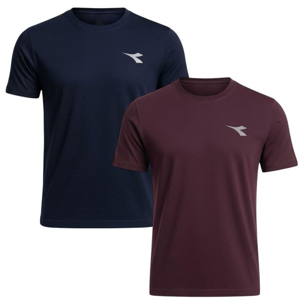 Kit 2 Camisetas Diadora Small Logo Masculina - Marinho e Vermelho XGG