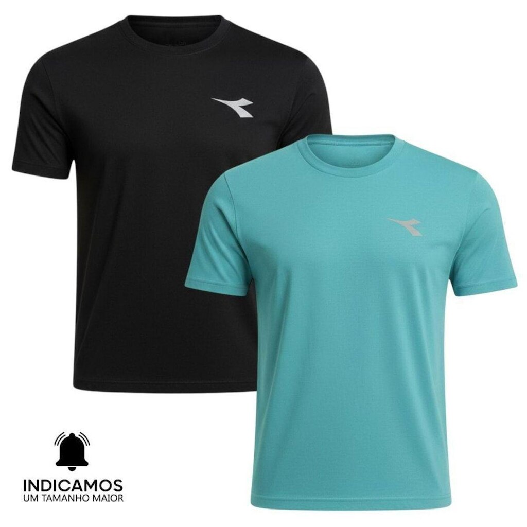Kit 2 Camisetas Diadora Small Logo Masculina - Preto e Azul Turquesa M