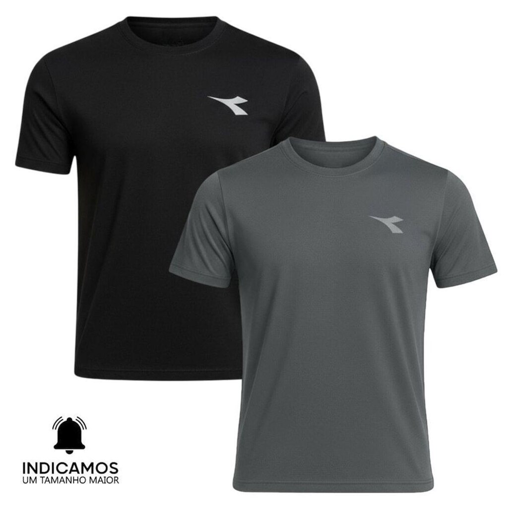 Kit 2 Camisetas Diadora Small Logo Masculina - Preto e Chumbo GG