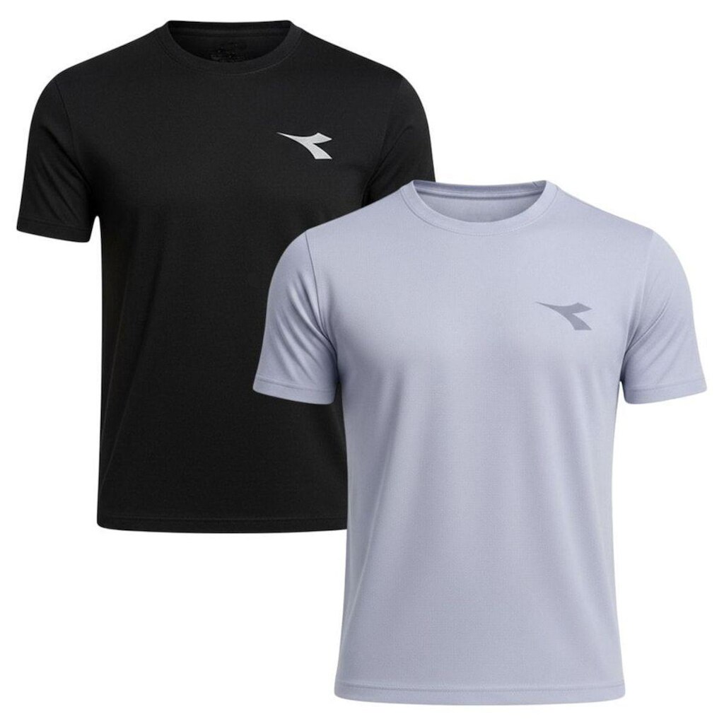 Kit 2 Camisetas Diadora Small Logo Masculina - Preto e Cinza XGG