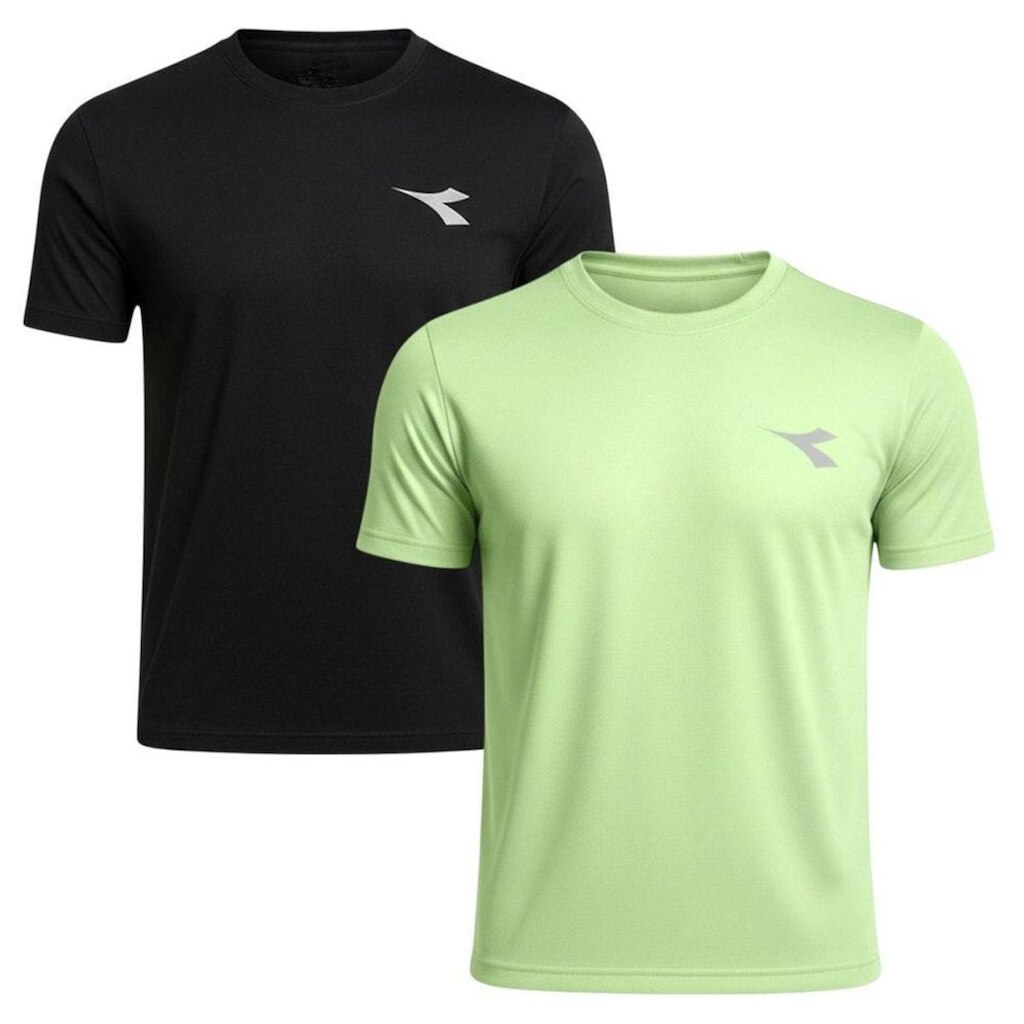 Kit 2 Camisetas Diadora Small Logo Masculina - Preto e Verde P