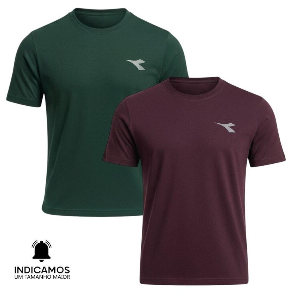 Kit 2 Camisetas Diadora Small Logo Masculina - Verde Escuro e Bordô GG