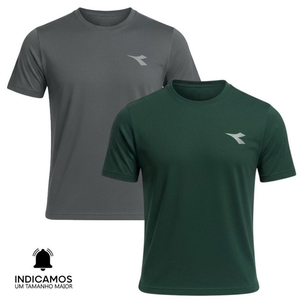 Kit 2 Camisetas Diadora Small Logo Masculina - Verde Escuro e Chumbo P