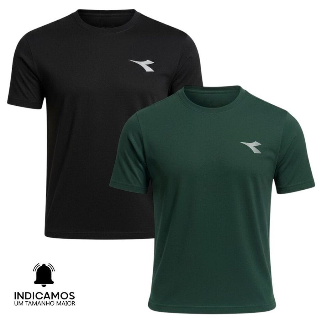 Kit 2 Camisetas Diadora Small Logo Masculina - Verde Escuro e Preto XGG