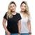 Kit 2 Camisetas Feminina Tshirt Manga Curta Basica Lisa - Preto+Branco