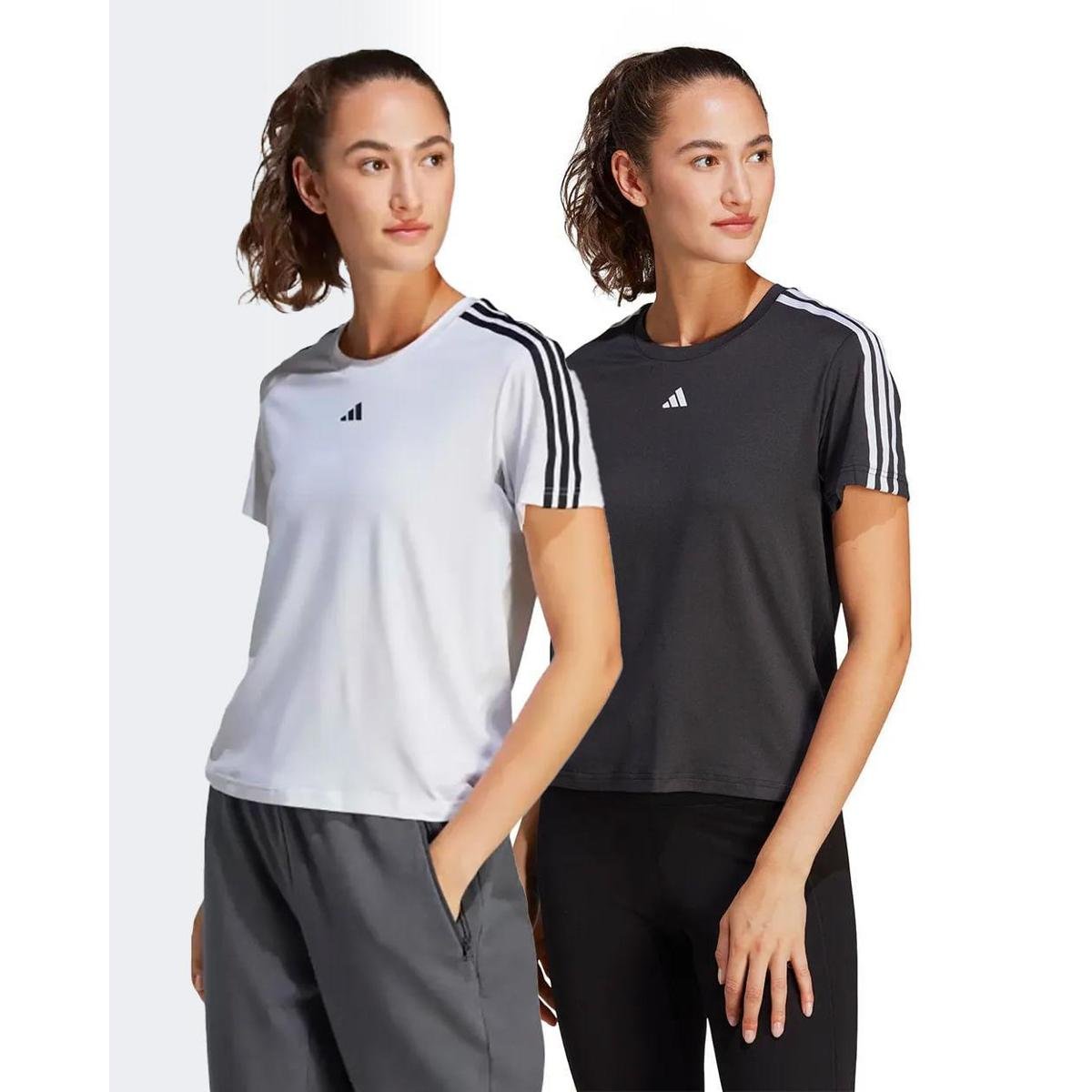 Kit 2 Camisetas Femininas Adidas Aeroreay Train Essentials 3 Listras Menor preço em Kit 2 Camisetas Femininas Adidas Aeroreay Train Essentials 3 Listras