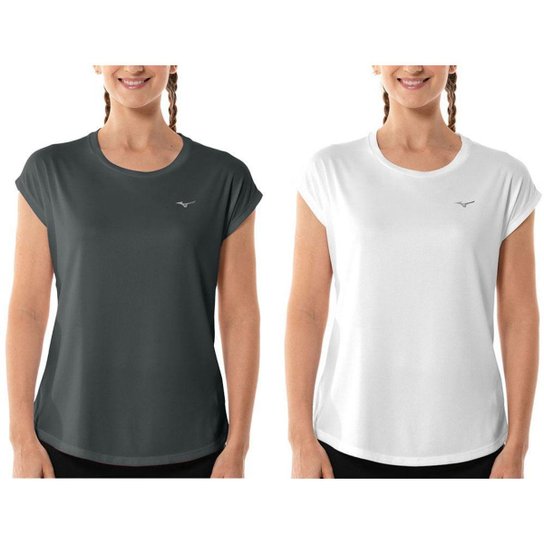 Kit 2 Camisetas Femininas Mizuno Sportwear - Preto Menor preço em Kit 2 Camisetas Femininas Mizuno Sportwear - Preto