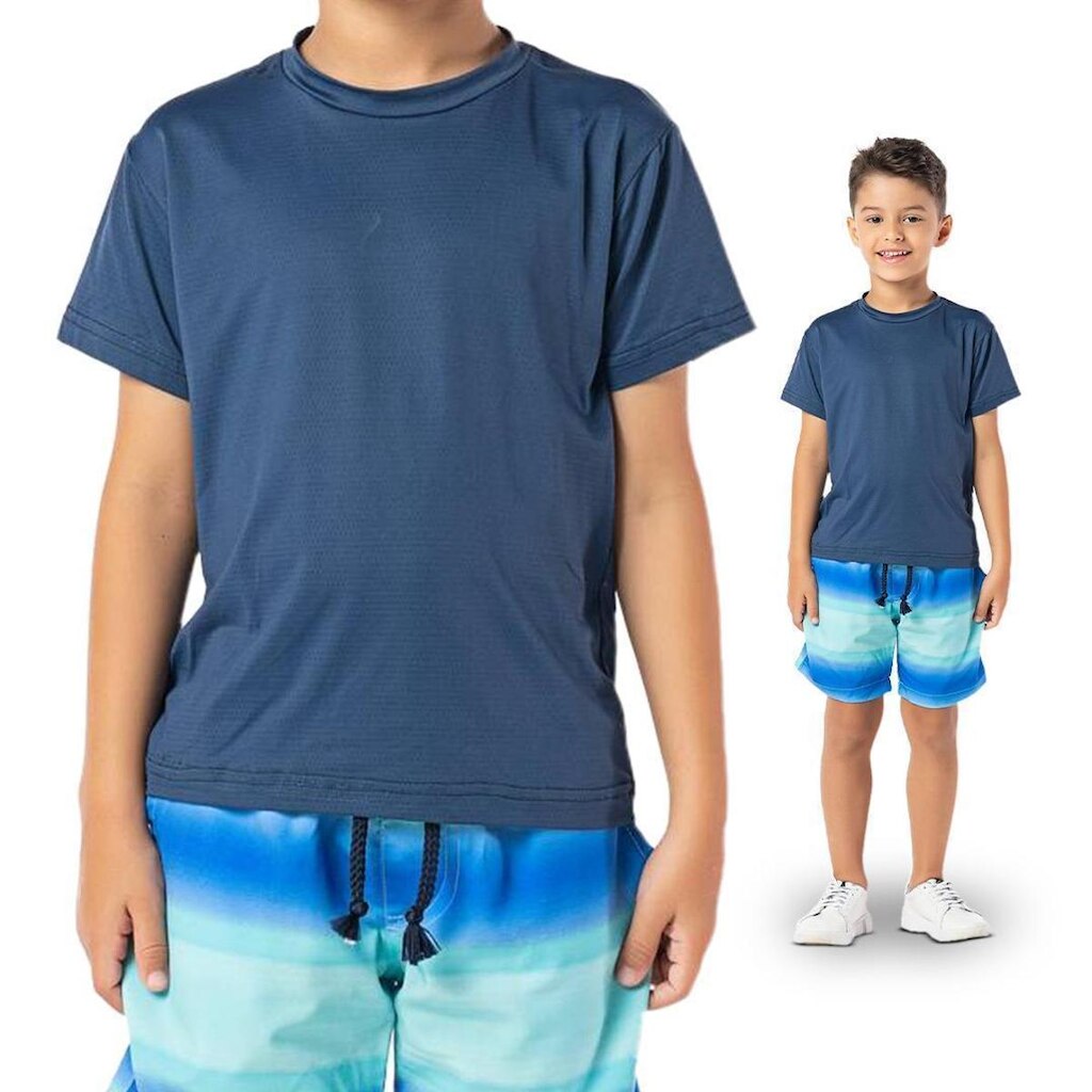 Kit 2 Camisetas Infantil Confortável Esportes Com Proteção Uv Marinho