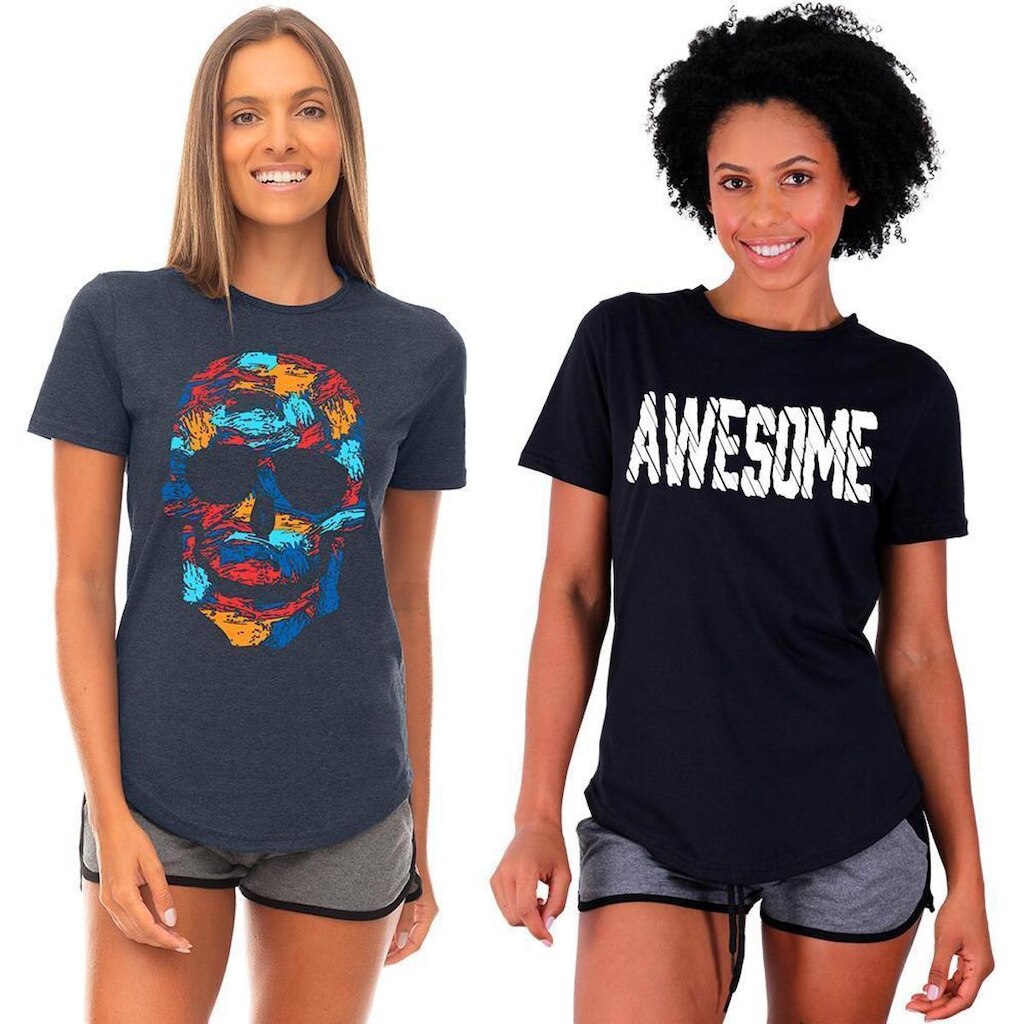 Kit 2 Camisetas Longline Feminina MXD Conceito Slim Diversas Estampas