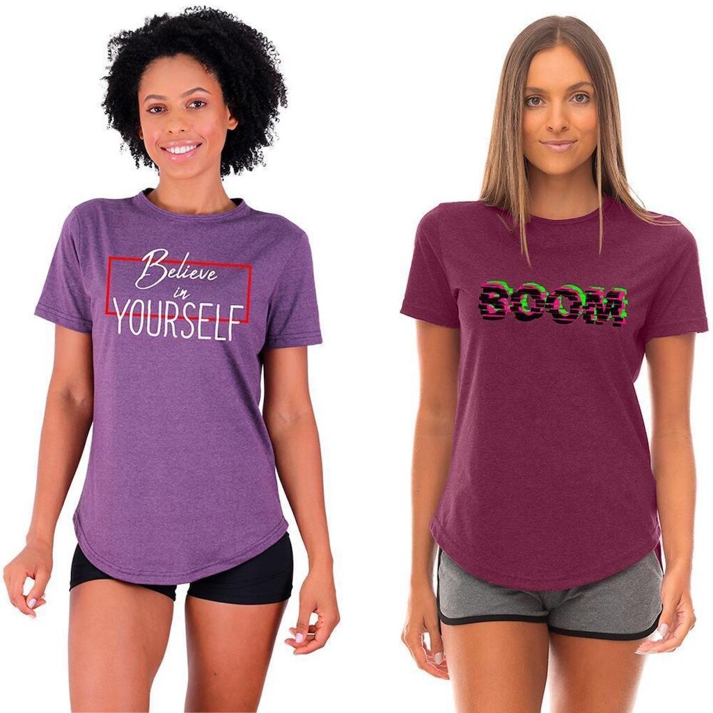 Kit 2 Camisetas Longline Feminina MXD Conceito Slim Diversas Estampas