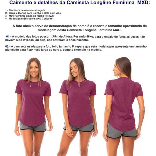 Kit Camisetas Longline Feminina MXD Conceito Slim Diversas Estampas