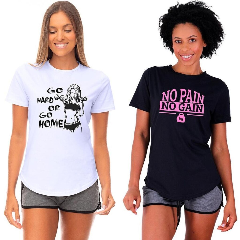 Kit 2 Camisetas Longline Feminina MXD Conceito Slim Diversas Estampas
