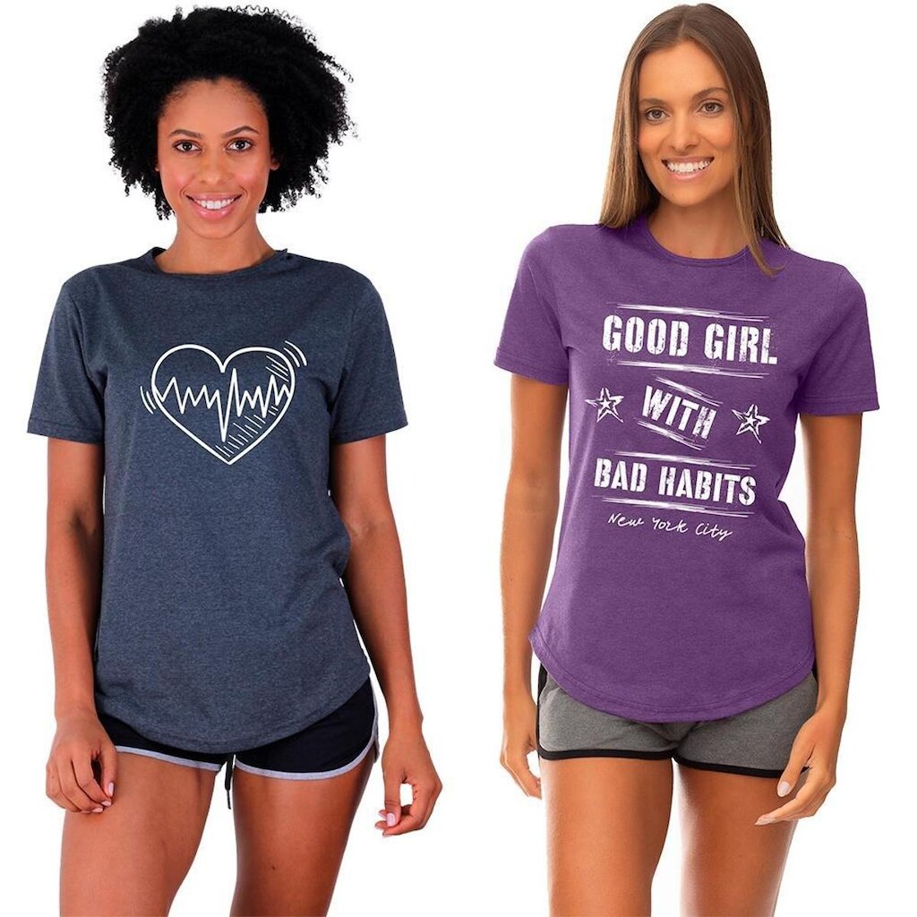 Kit 2 Camisetas Longline Feminina MXD Conceito Slim Diversas Estampas
