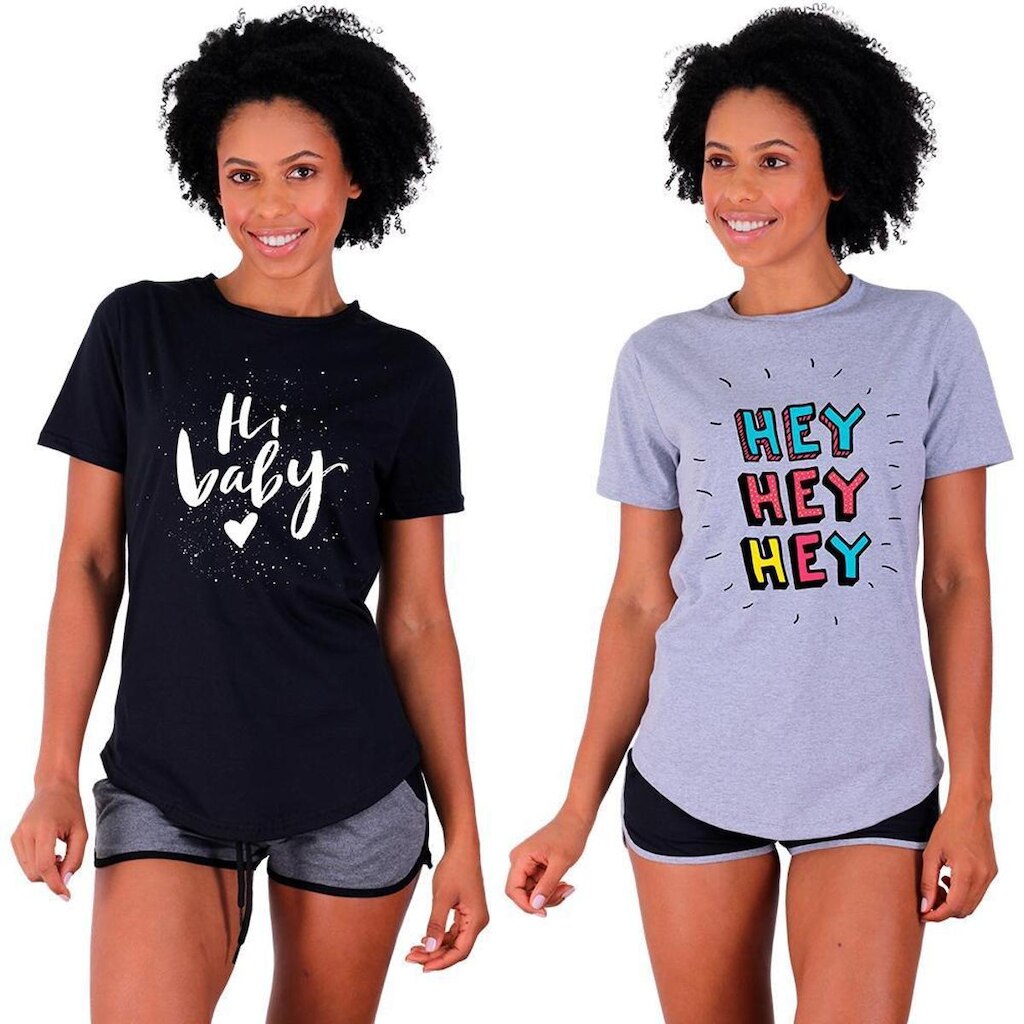 Kit 2 Camisetas Longline Feminina MXD Conceito Slim Diversas Estampas
