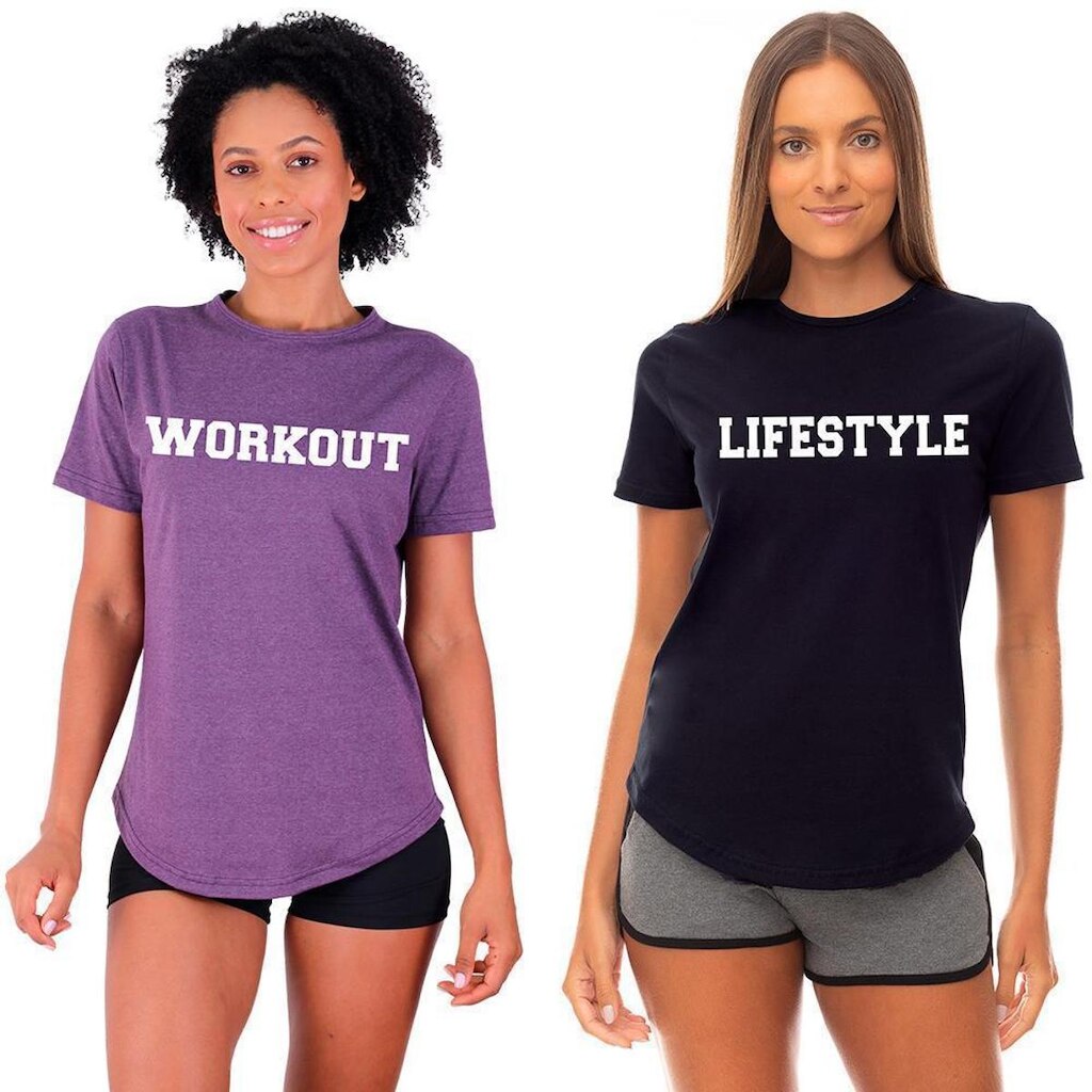 Kit 2 Camisetas Longline Feminina MXD Conceito Slim Diversas Estampas