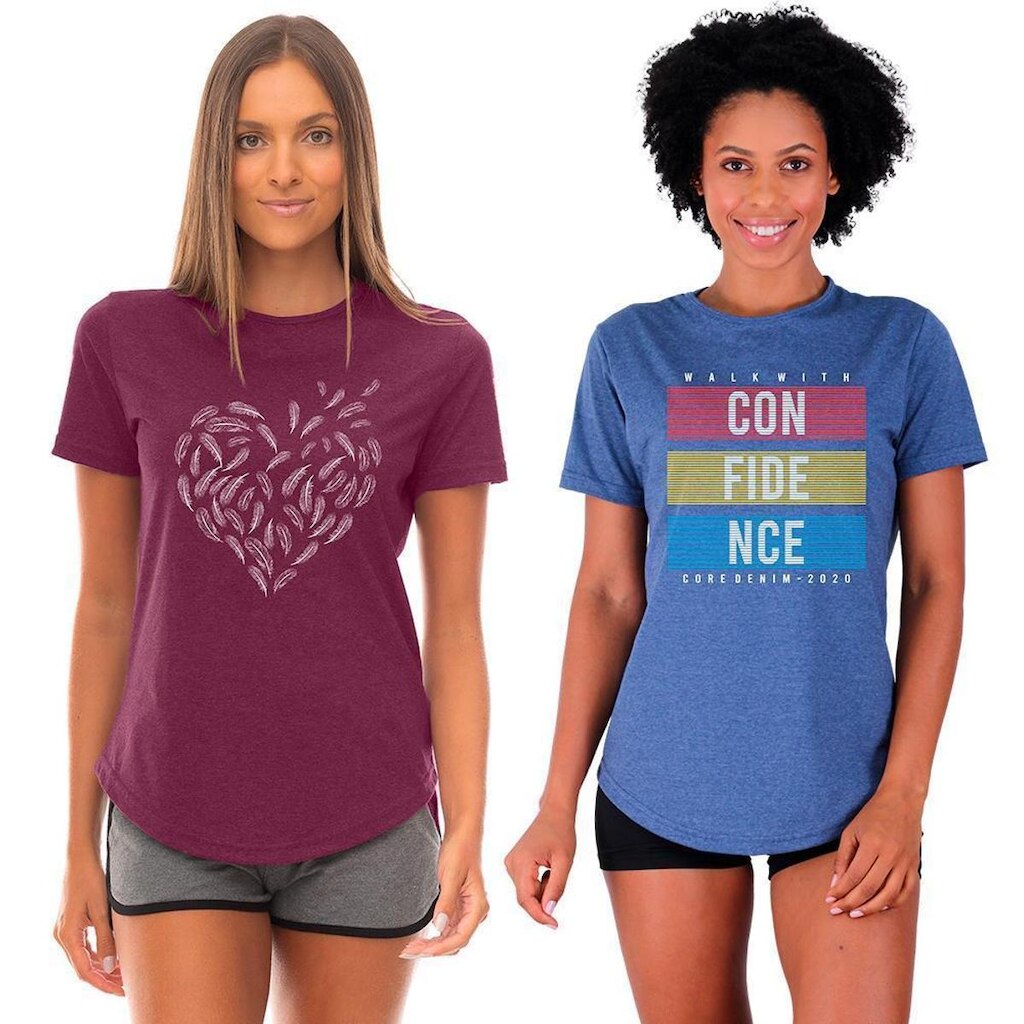 Kit 2 Camisetas Longline Feminina MXD Conceito Slim Diversas Estampas
