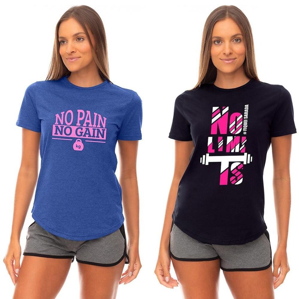 Kit 2 Camisetas Longline Feminina MXD Conceito Slim Estampas Variadas