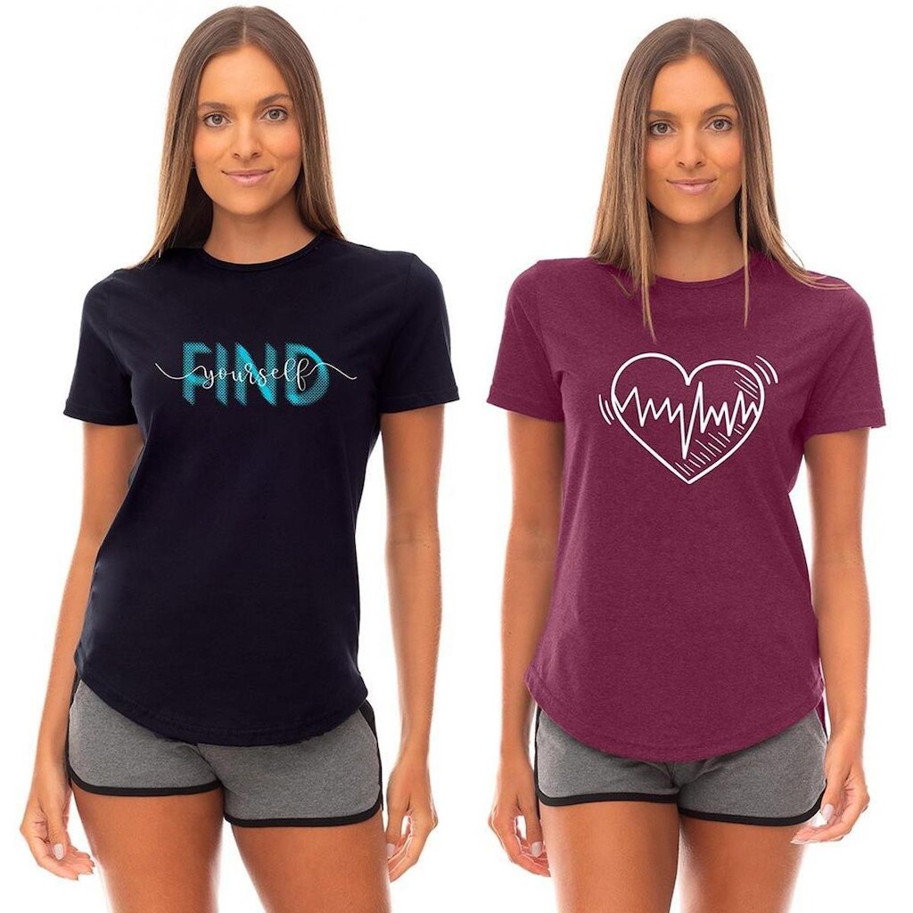 Kit 2 Camisetas Longline Feminina MXD Conceito Slim Estampas Variadas