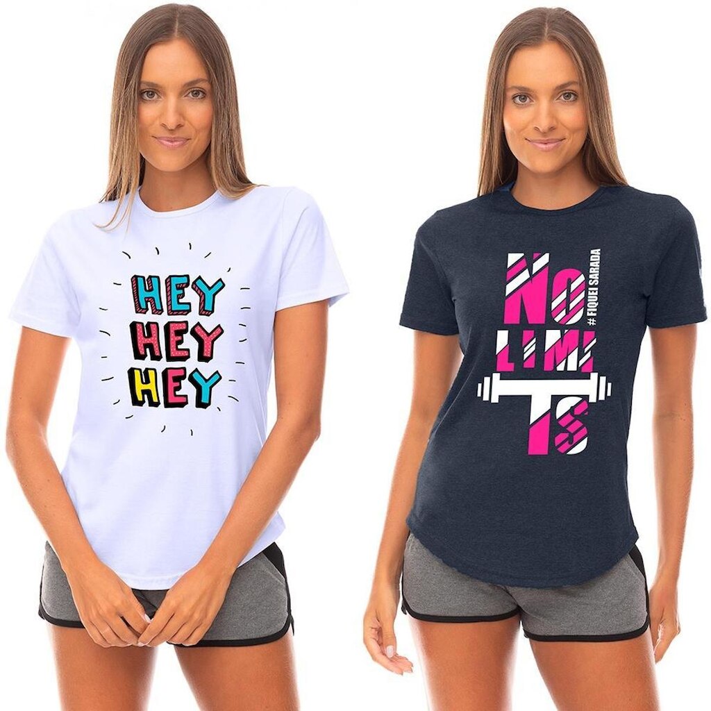 Kit 2 Camisetas Longline Feminina MXD Conceito Slim Estampas Variadas