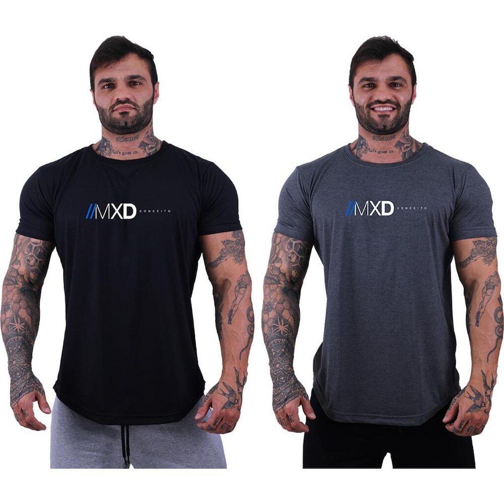 Kit 2 Camisetas Longline Masculina Básico Logos Diversas MXD
