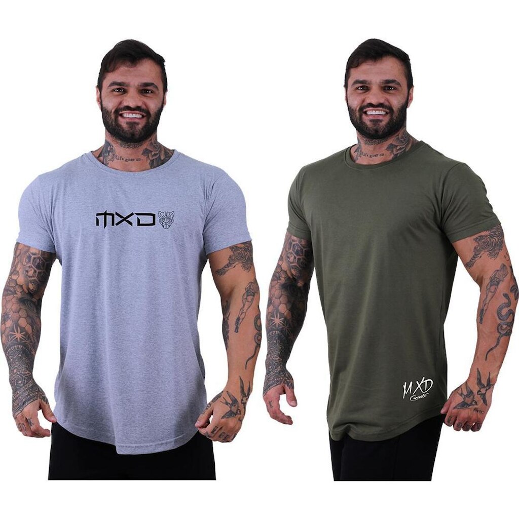 Kit 2 Camisetas Longline Masculina Básico Logos Diversas MXD
