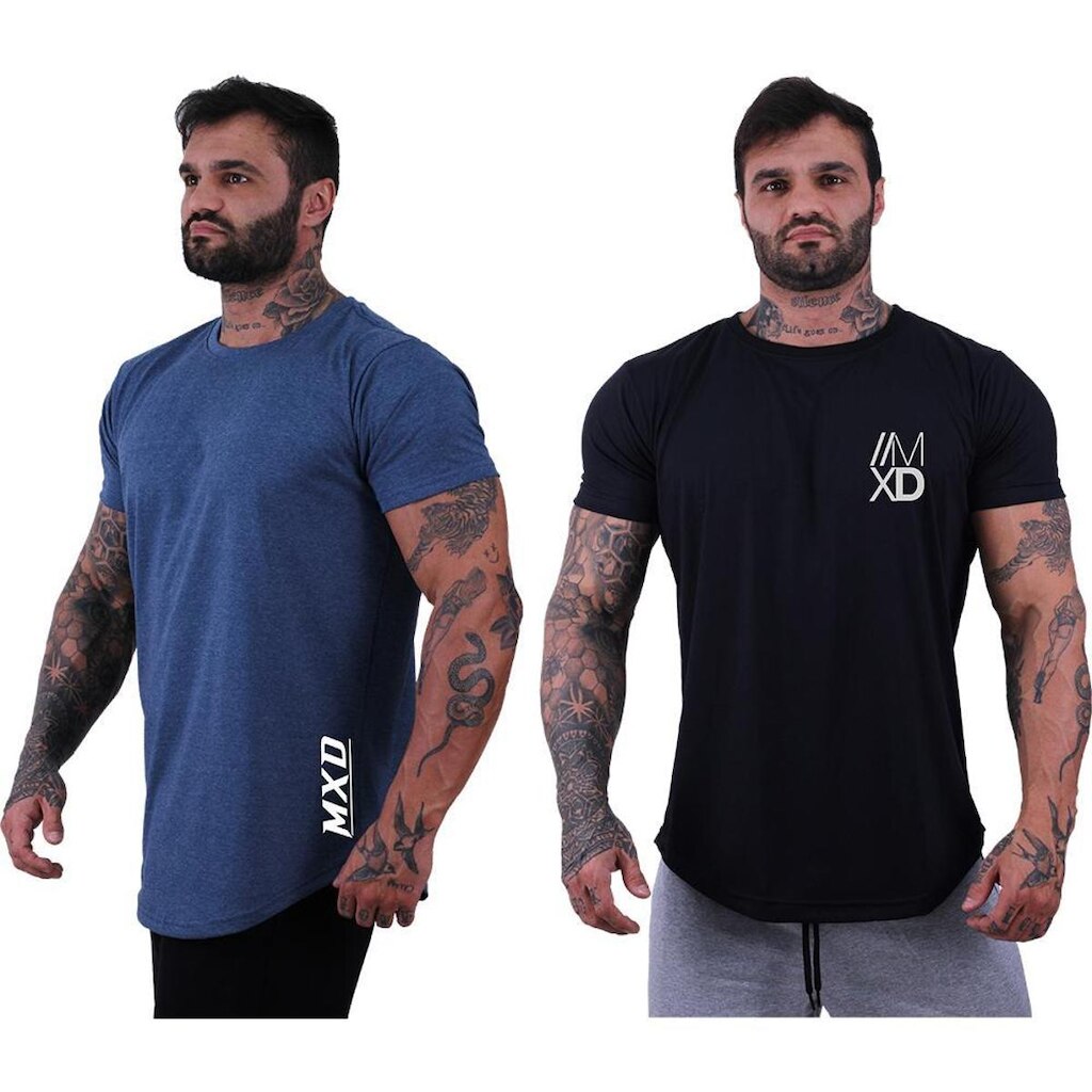 Kit 2 Camisetas Longline Masculina Básico Logos Diversas MXD