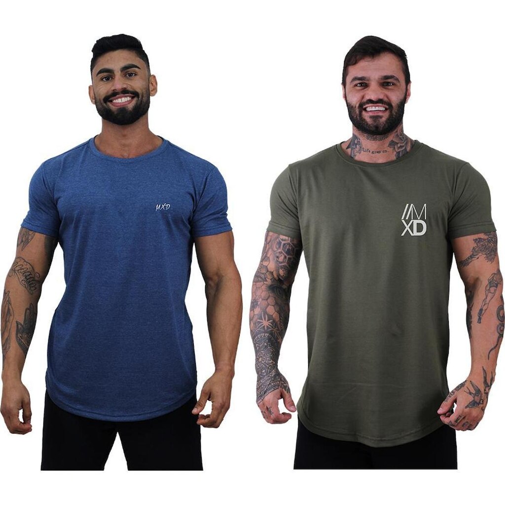 Kit 2 Camisetas Longline Masculina Básico Logos Diversas MXD