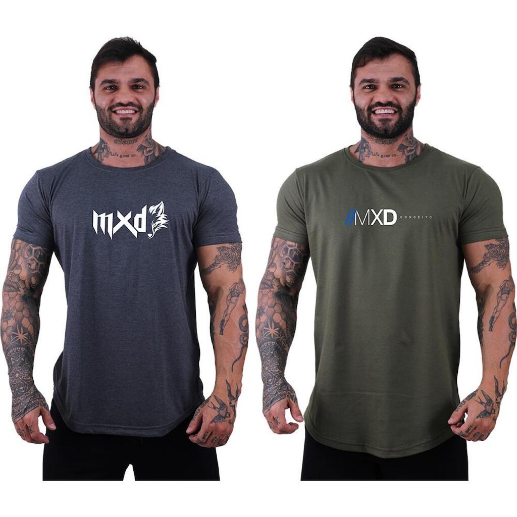 Kit 2 Camisetas Longline Masculina Básico Logos Diversas MXD