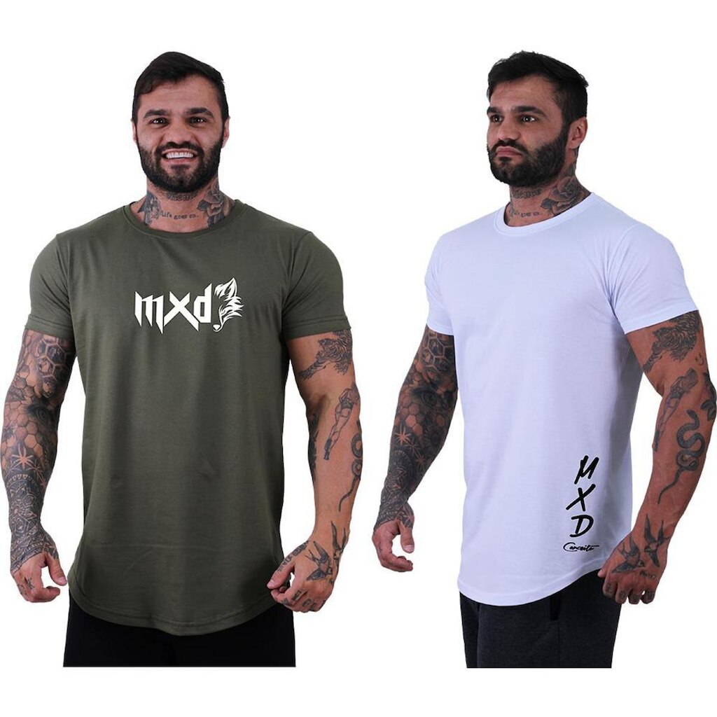 Kit 2 Camisetas Longline Masculina Básico Logos Diversas MXD