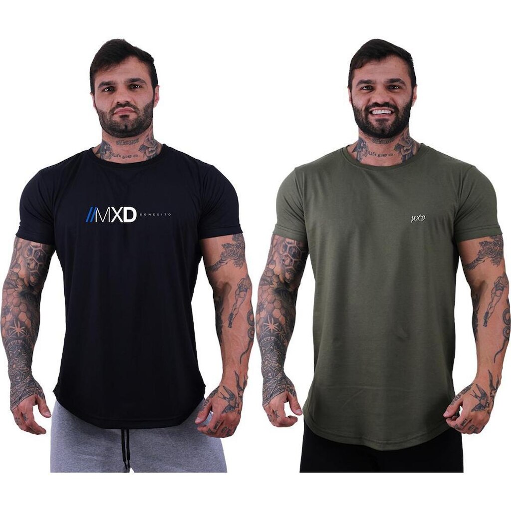 Kit 2 Camisetas Longline Masculina Básico Logos Diversas MXD