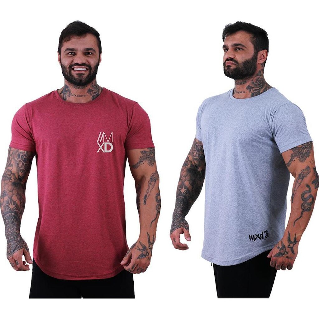 Kit 2 Camisetas Longline Masculina Básico Logos Diversas MXD