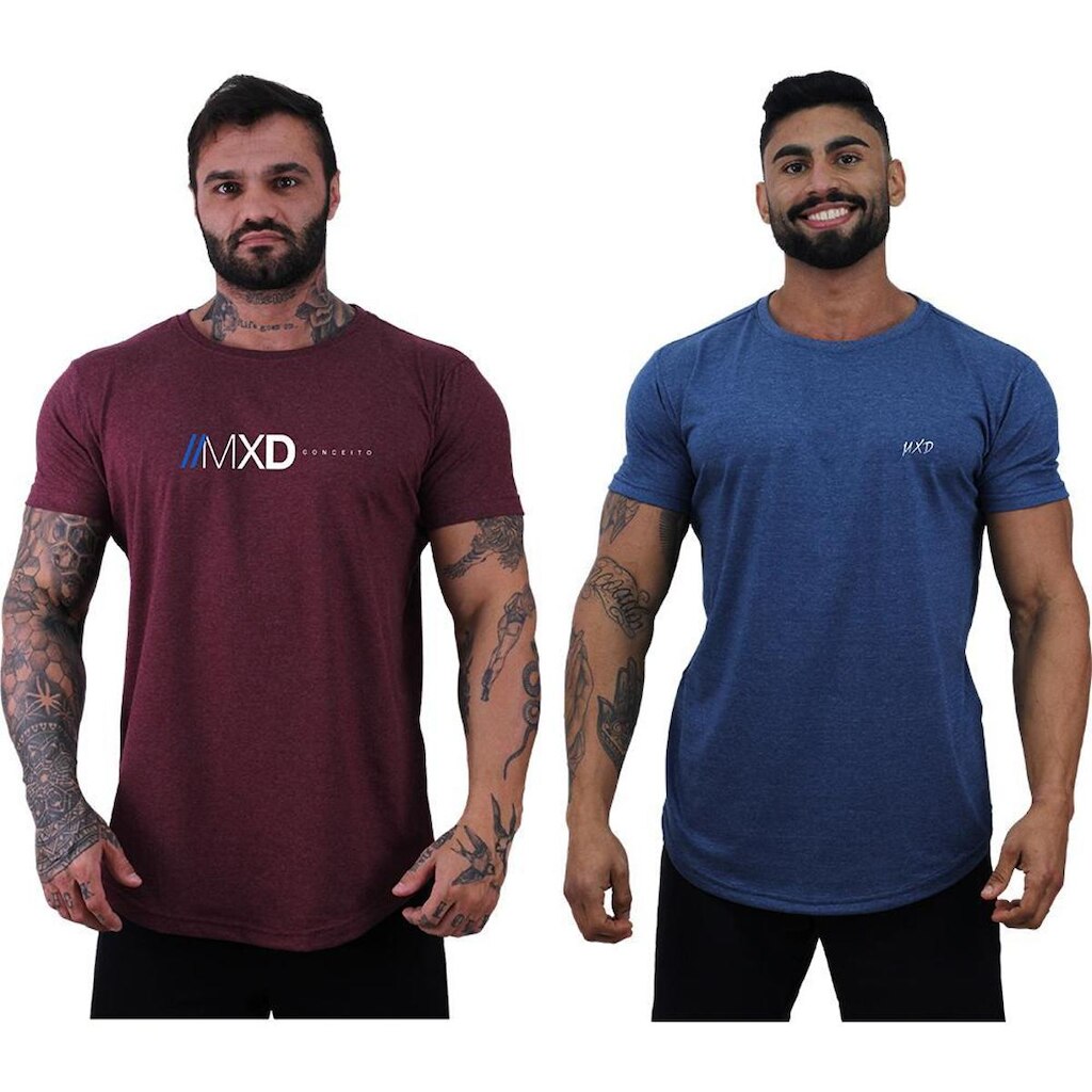 Kit 2 Camisetas Longline Masculina Básico Logos Diversas MXD