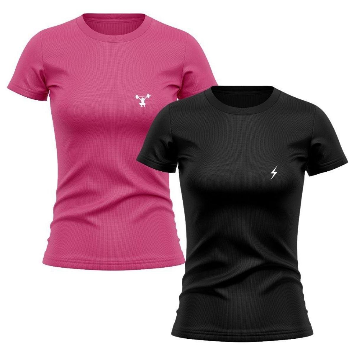 Kit 2 Camisetas Manga Curta Estampada Raio Preto e Agachamento Gênero:Mulher;Tamanho:M;Cor:
