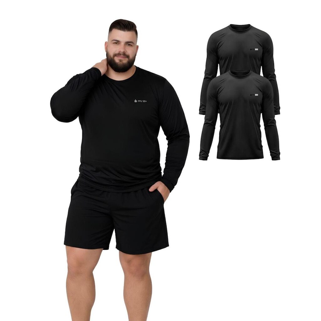 Kit 2 Camisetas Manga Longa Com Proteção UV FPS50 Plus Size