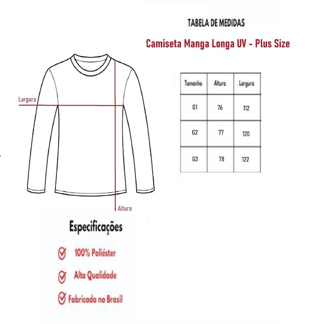 Kit 2 Camisetas Manga Longa Com Proteção UV FPS50 Plus Size