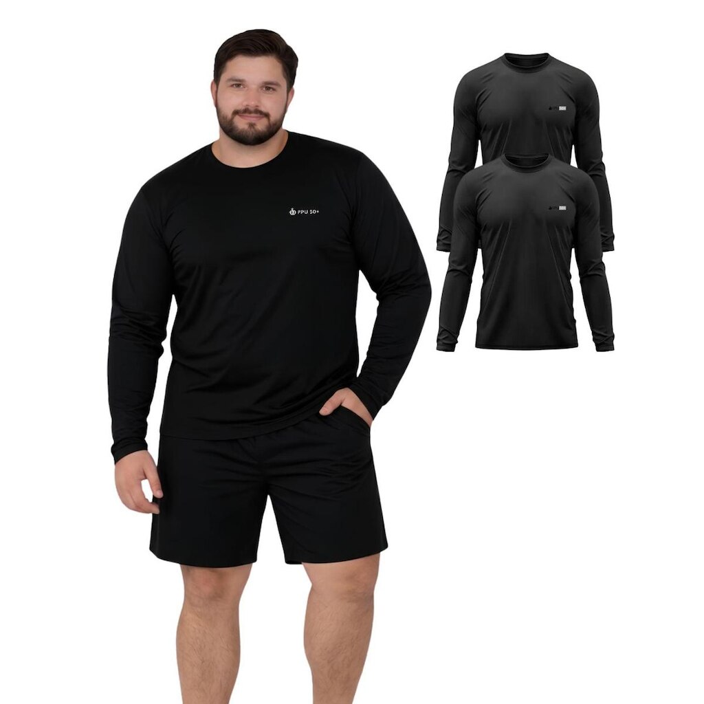 Kit 2 Camisetas Manga Longa Com Proteção UV FPS50 Plus Size