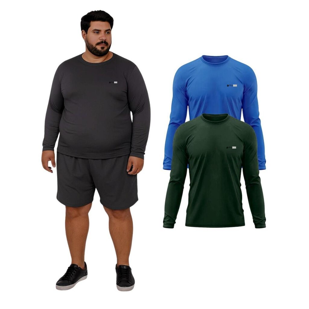 Kit 2 Camisetas Manga Longa Com Proteção UV FPS50 Plus Size