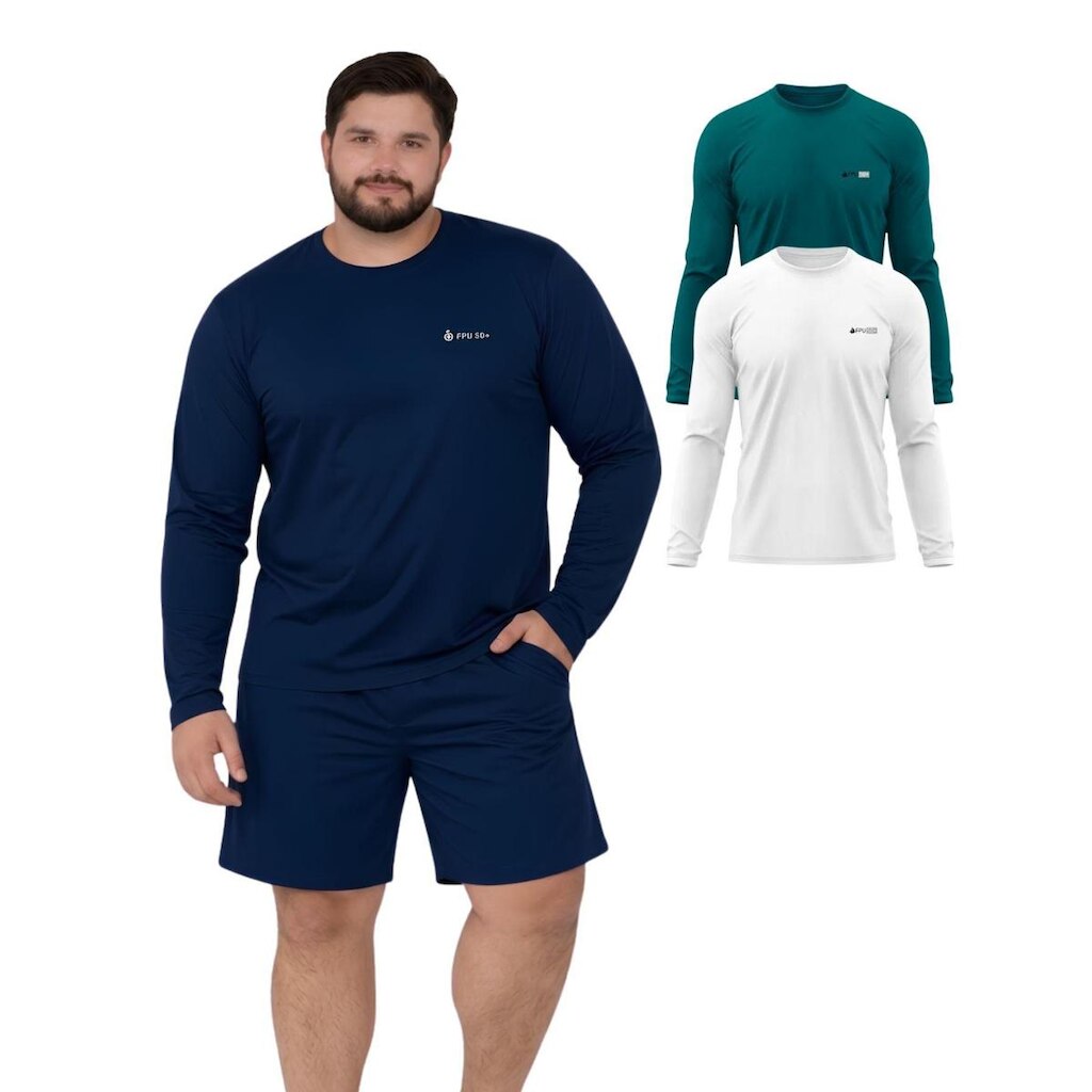 Kit 2 Camisetas Manga Longa Com Proteção UV FPS50 Plus Size
