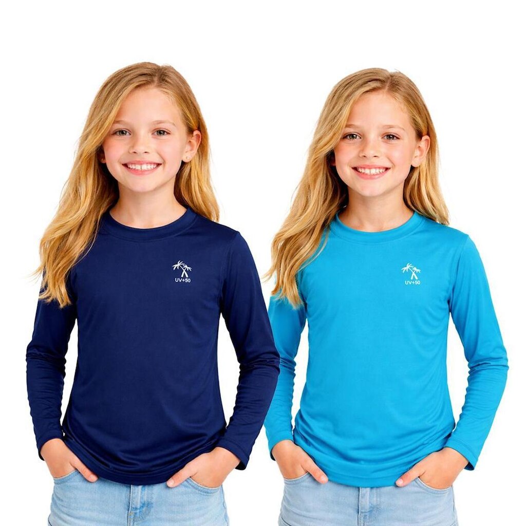 Kit 2 Camisetas Manga Longa Infantil Menina Proteção Solar UV 50 Poliamida