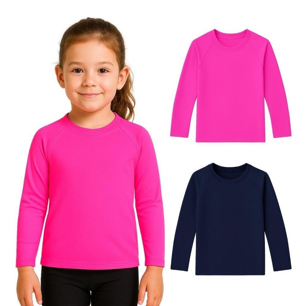 Kit 2 Camisetas Manga Longa Infantil Menina Proteção Solar