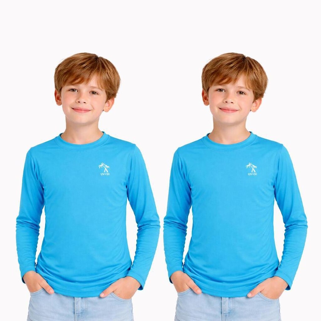 Kit 2 Camisetas Manga Longa Infantil Menino Proteção Solar UV 50 Poliamida