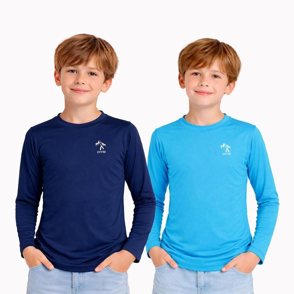 Kit 2 Camisetas Manga Longa Infantil Menino Proteção Solar UV 50 Poliamida